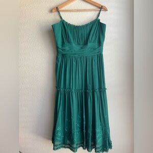 Intuitions Green Silk Embroidered Floral Party Dress Size 12